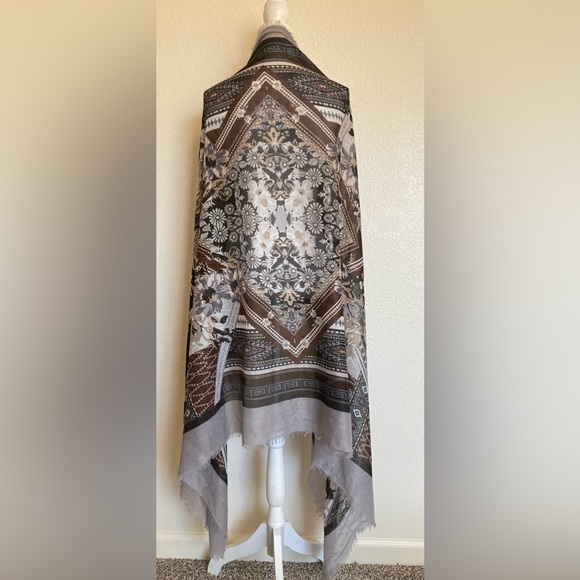 Apt 9 Purple Brown Floral Western Raw Edge Scarf - Picture 1 of 10